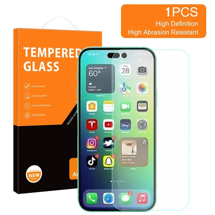 AMORUS For iPhone 14 Pro 6.1 inch Clear Screen Protector High Aluminum-silicon Glass 9H Hardness 2.5D Edge Scratch Resistant Film-Cellmalls