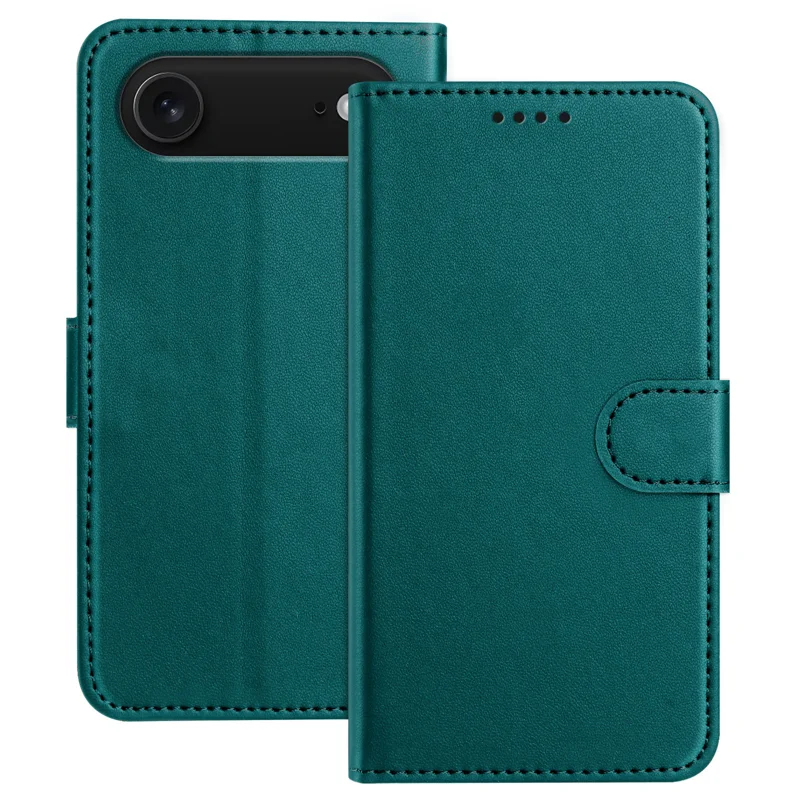 For iPhone 17 Air Leather Case Wallet Stand Solid Color Anti Drop Phone Cover - Black-Cellmalls