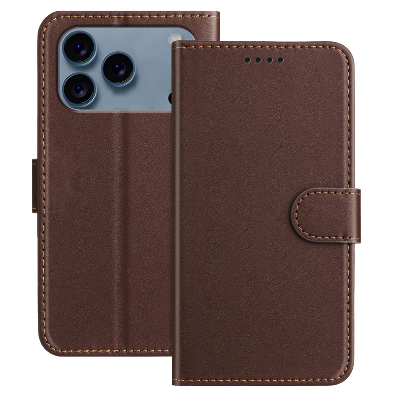 For iPhone 17 Pro Leather Case Wallet Stand Solid Color Anti Drop Phone Cover - Black-Cellmalls