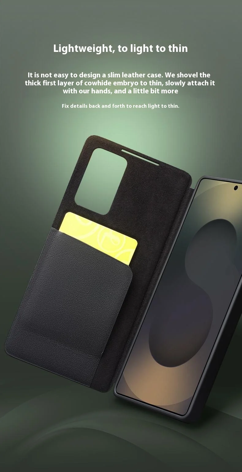 QIALINO For Samsung Galaxy S25 Ultra Case View Window Genuine Cow Leather Flip Phone Cover - Black-Cellmalls