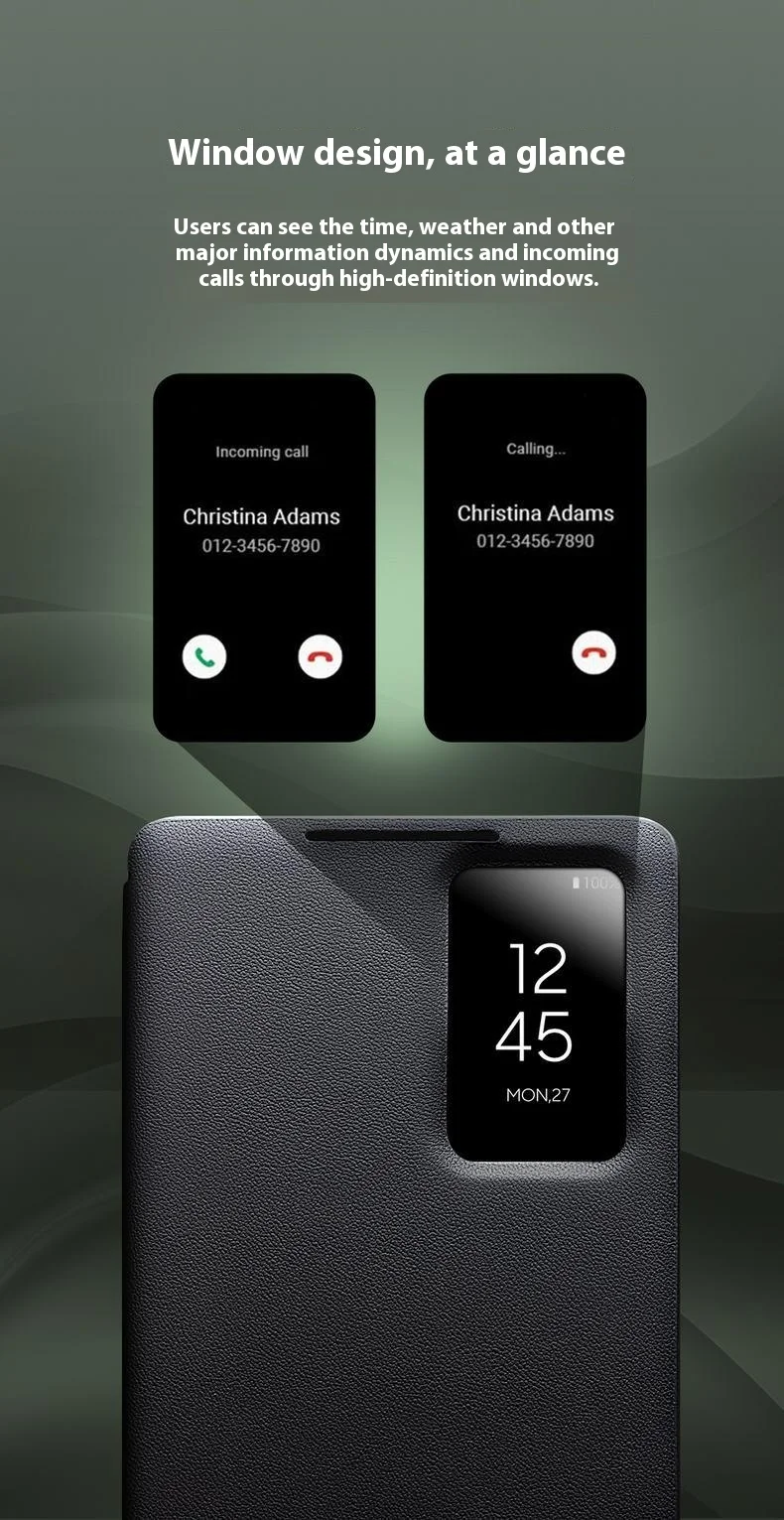 QIALINO For Samsung Galaxy S25 Ultra Case View Window Genuine Cow Leather Flip Phone Cover - Black-Cellmalls