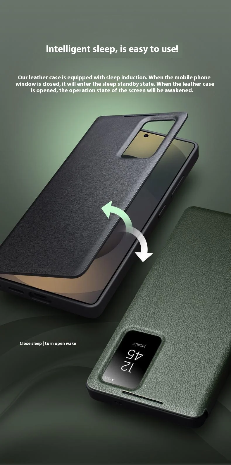 QIALINO For Samsung Galaxy S25 Ultra Case View Window Genuine Cow Leather Flip Phone Cover - Black-Cellmalls