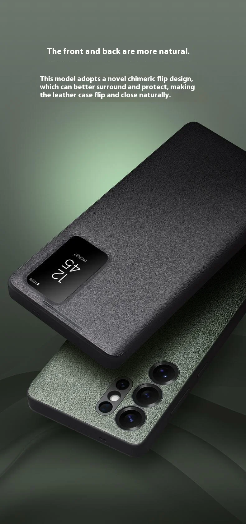 QIALINO For Samsung Galaxy S25 Ultra Case View Window Genuine Cow Leather Flip Phone Cover - Black-Cellmalls