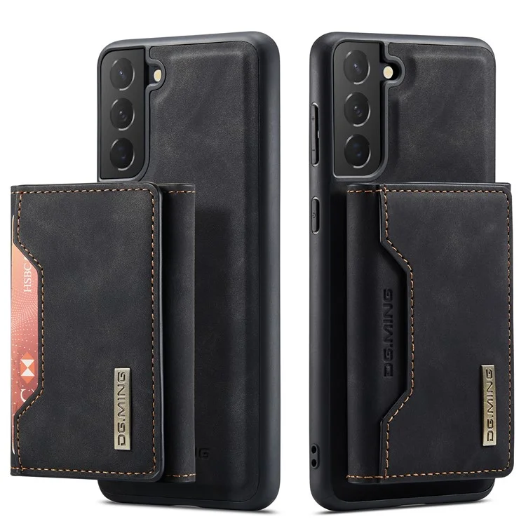 DG.MING M2 Series Detachable Wallet Design Hybrid Case with Kickstand for Samsung Galaxy S21 FE - Black-Cellmalls