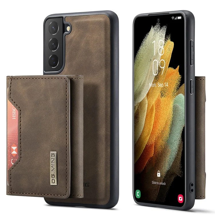 DG.MING M2 Series Detachable Wallet Design Hybrid Case with Kickstand for Samsung Galaxy S21 FE - Black-Cellmalls