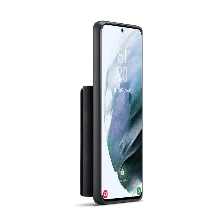 DG.MING M2 Series Magnetic Tri-fold Wallet Design Kickstand Cover Leather Phone Case Shell for Samsung Galaxy S21 Ultra 5G - Black-Cellmalls