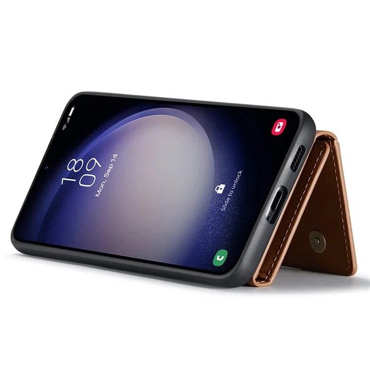 DG.MING M2 Series for Samsung Galaxy S23 FE Detachable Wallet Phone Case Kickstand Leather Coated TPU+PC Cover - Brown-Cellmalls