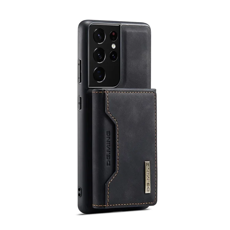 DG.MING M2 Series Magnetic Tri-fold Wallet Design Kickstand Cover Leather Phone Case Shell for Samsung Galaxy S21 Ultra 5G - Black-Cellmalls