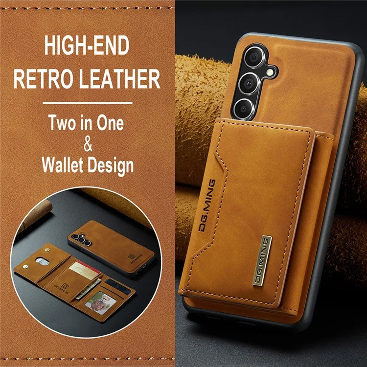 DG.MING M2 Series for Samsung Galaxy S23 FE Detachable Wallet Phone Case Kickstand Leather Coated TPU+PC Cover - Brown-Cellmalls
