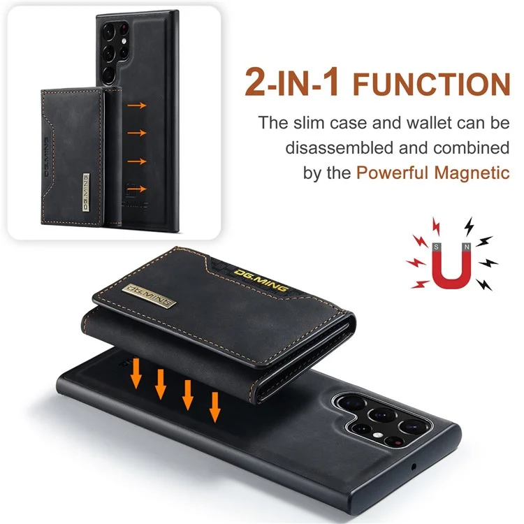 DG.MING M2 Series Protective Case for Samsung Galaxy S23 Ultra Detachable Wallet Phone Case Anti-Drop Shockproof Cover with Kickstand - Black-Cellmalls