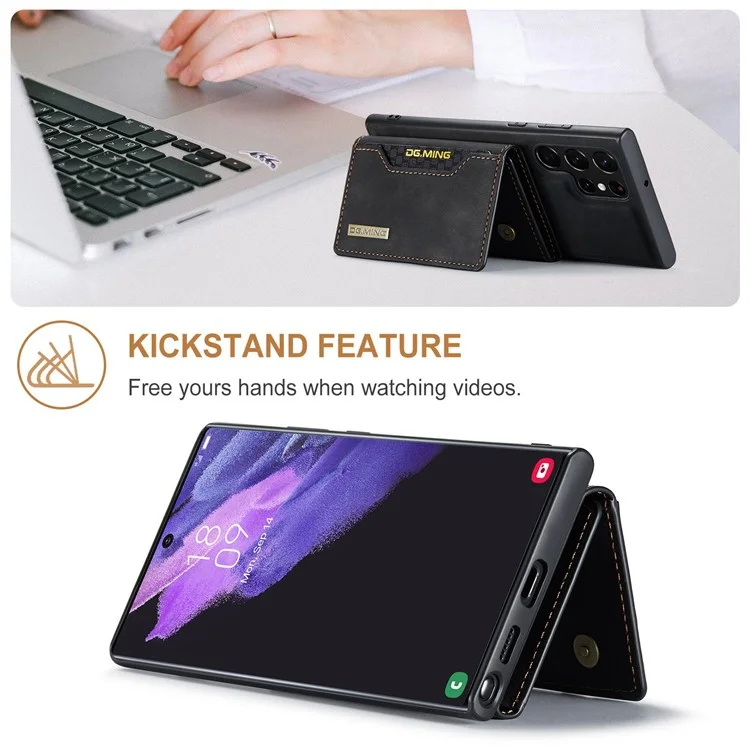 DG.MING M2 Series Protective Case for Samsung Galaxy S23 Ultra Detachable Wallet Phone Case Anti-Drop Shockproof Cover with Kickstand - Black-Cellmalls