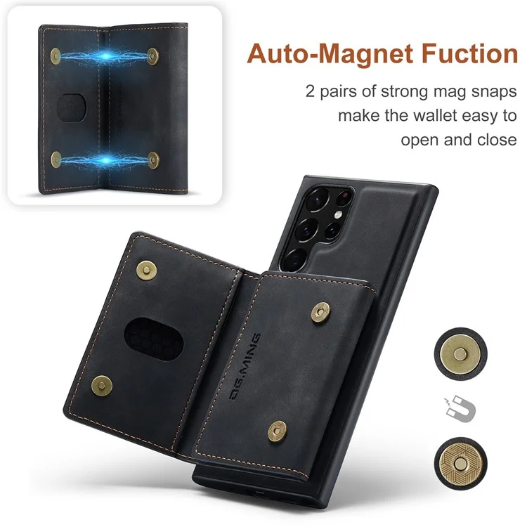 DG.MING M2 Series Protective Case for Samsung Galaxy S23 Ultra Detachable Wallet Phone Case Anti-Drop Shockproof Cover with Kickstand - Black-Cellmalls