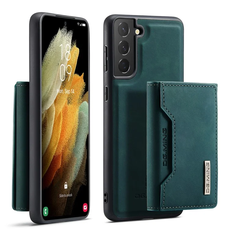 DG.MING M2 Series Magnetic Detachable Wallet Design Hybrid Case with Kickstand for Samsung Galaxy S21+ 5G - Black-Cellmalls