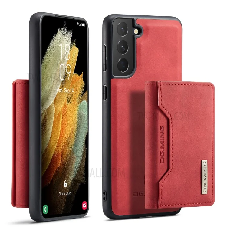 DG.MING M2 Series Magnetic Detachable Wallet Design Hybrid Case with Kickstand for Samsung Galaxy S21+ 5G - Black-Cellmalls