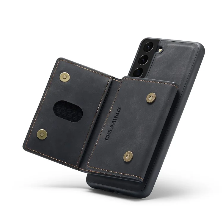 DG.MING M2 Series Magnetic Detachable Wallet Design Hybrid Case with Kickstand for Samsung Galaxy S21+ 5G - Black-Cellmalls