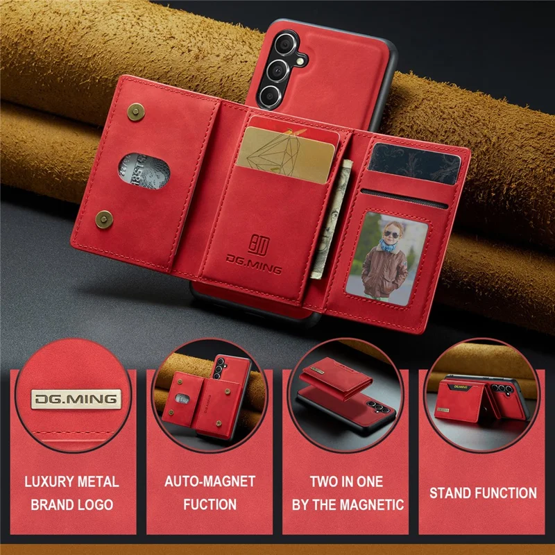 DG.MING M2 Series for Samsung Galaxy S24 FE Case PU+PC+TPU Phone Cover Detachable Wallet - Red-Cellmalls