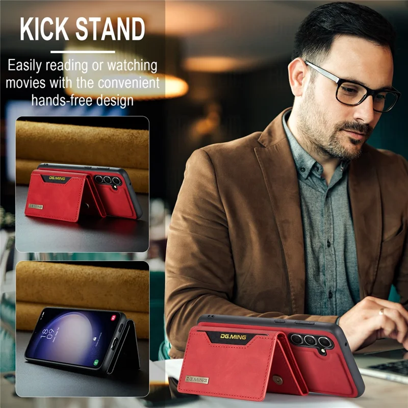 DG.MING M2 Series for Samsung Galaxy S24 FE Case PU+PC+TPU Phone Cover Detachable Wallet - Red-Cellmalls