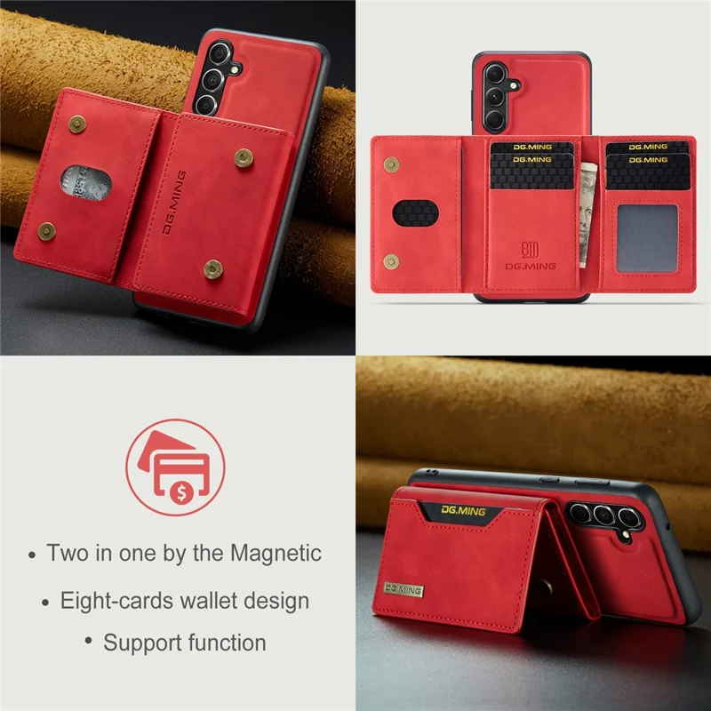 DG.MING M2 Series for Samsung Galaxy S24 FE Case PU+PC+TPU Phone Cover Detachable Wallet - Red-Cellmalls