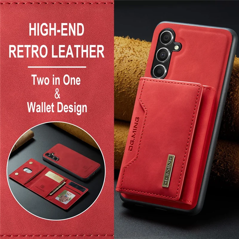 DG.MING M2 Series for Samsung Galaxy S24 FE Case PU+PC+TPU Phone Cover Detachable Wallet - Red-Cellmalls