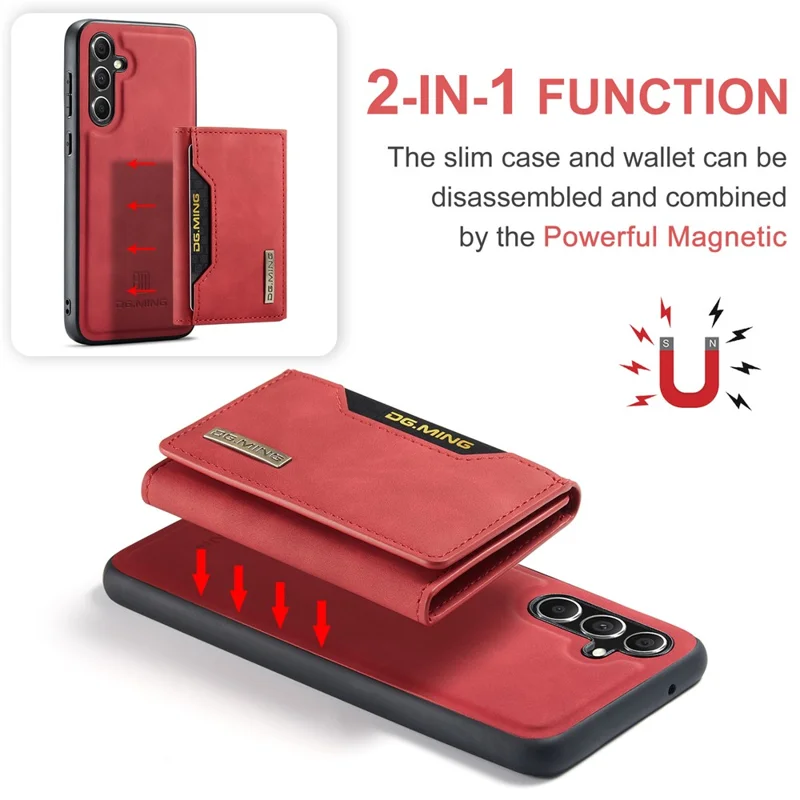 DG.MING M2 Series for Samsung Galaxy S24 FE Case PU+PC+TPU Phone Cover Detachable Wallet - Red-Cellmalls
