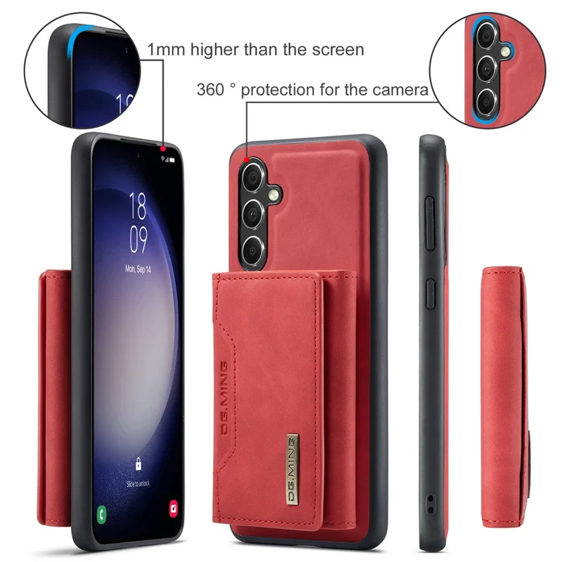 DG.MING M2 Series for Samsung Galaxy S24 FE Case PU+PC+TPU Phone Cover Detachable Wallet - Red-Cellmalls