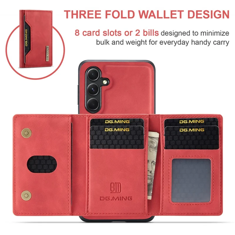 DG.MING M2 Series for Samsung Galaxy S24 FE Case PU+PC+TPU Phone Cover Detachable Wallet - Red-Cellmalls
