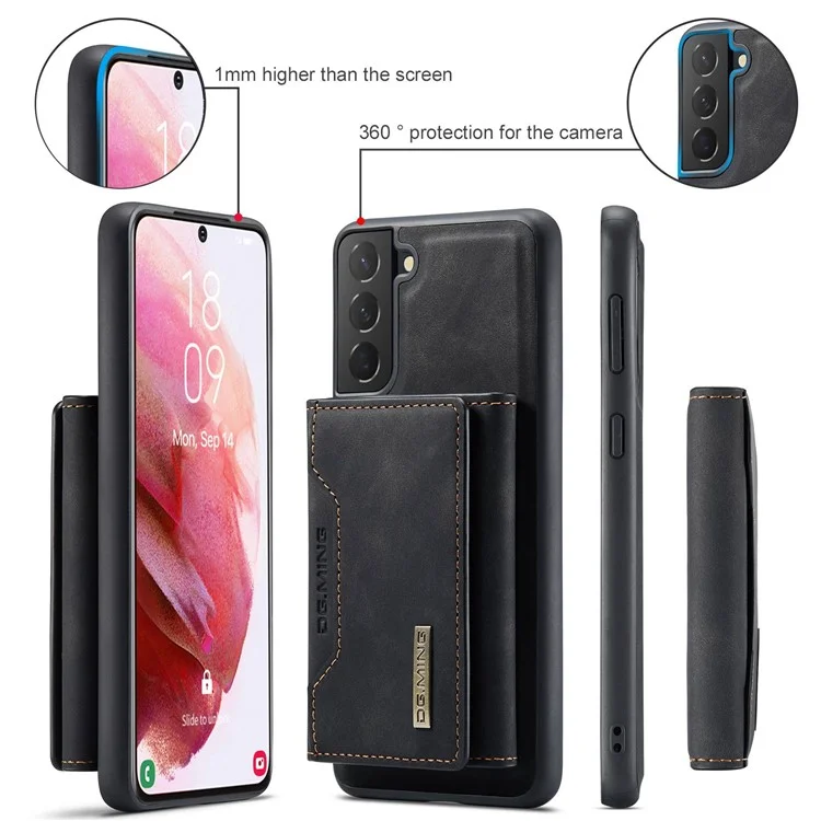 DG.MING M2 Series for Samsung Galaxy S23 Phone Case Magnetic Absorption Detachable Wallet Phone Case Kickstand Protective Cover - Black-Cellmalls