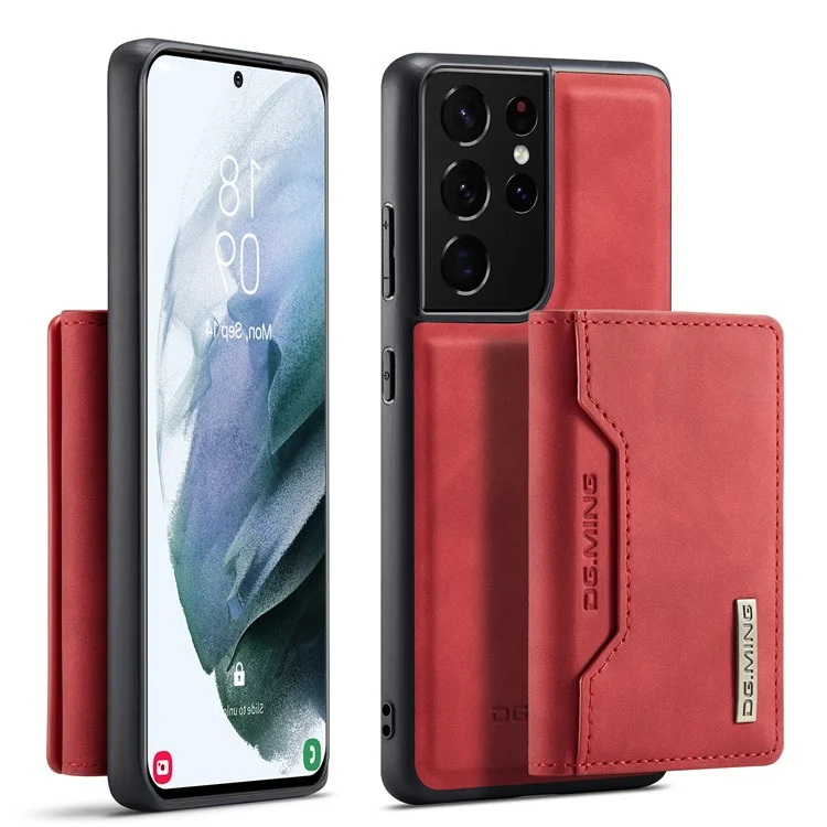 DG.MING M2 Series Magnetic Tri-fold Wallet Design Kickstand Cover Leather Phone Case Shell for Samsung Galaxy S21 Ultra 5G - Black-Cellmalls