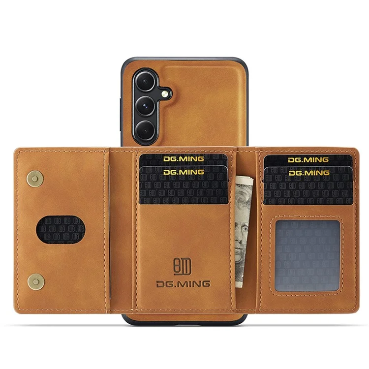 DG.MING M2 Series for Samsung Galaxy S23 FE Detachable Wallet Phone Case Kickstand Leather Coated TPU+PC Cover - Brown-Cellmalls