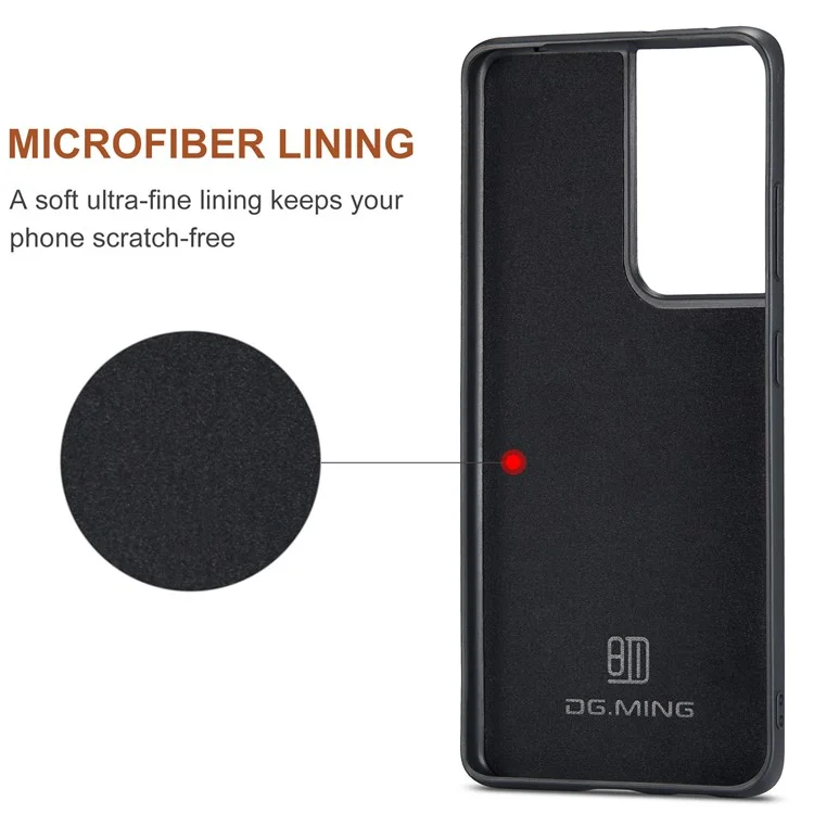 DG.MING M2 Series Magnetic Tri-fold Wallet Design Kickstand Cover Leather Phone Case Shell for Samsung Galaxy S21 Ultra 5G - Black-Cellmalls