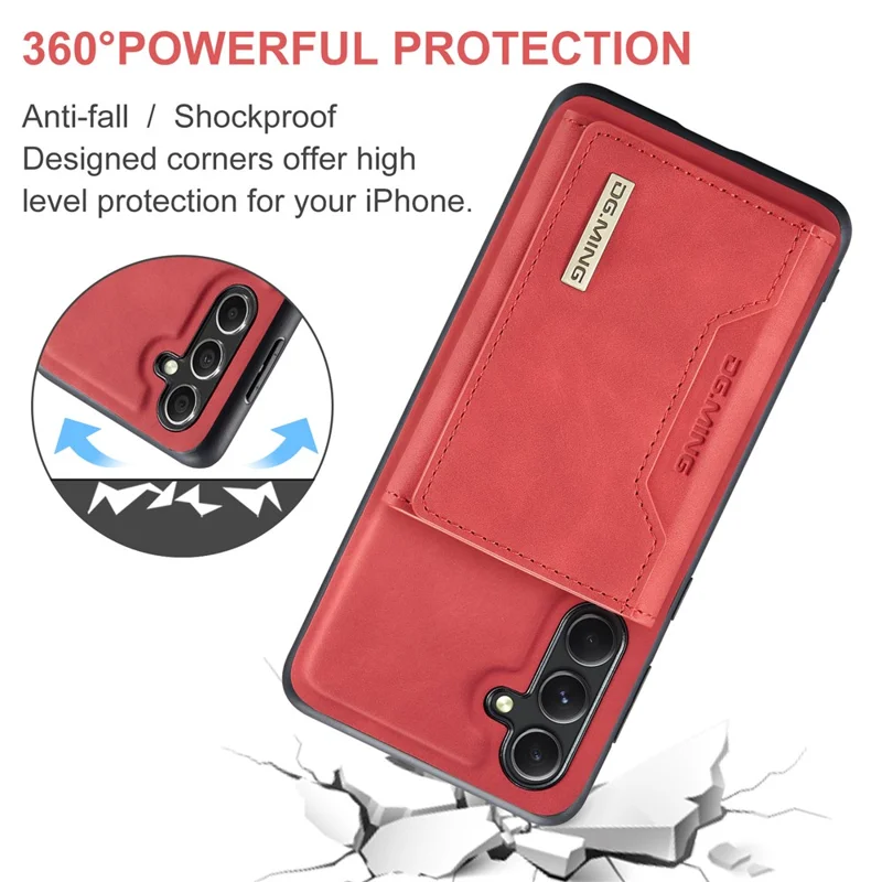 DG.MING M2 Series for Samsung Galaxy S24 FE Case PU+PC+TPU Phone Cover Detachable Wallet - Red-Cellmalls