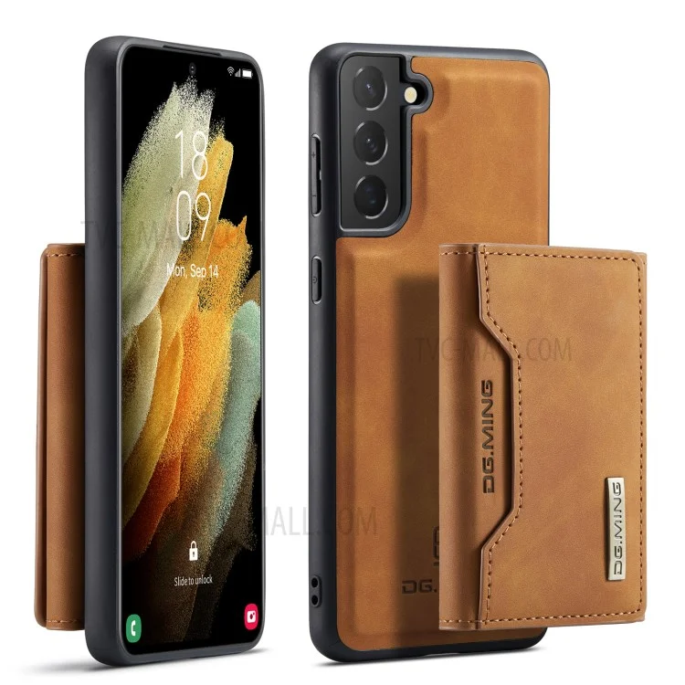DG.MING M2 Series Magnetic Detachable Wallet Design Hybrid Case with Kickstand for Samsung Galaxy S21+ 5G - Black-Cellmalls