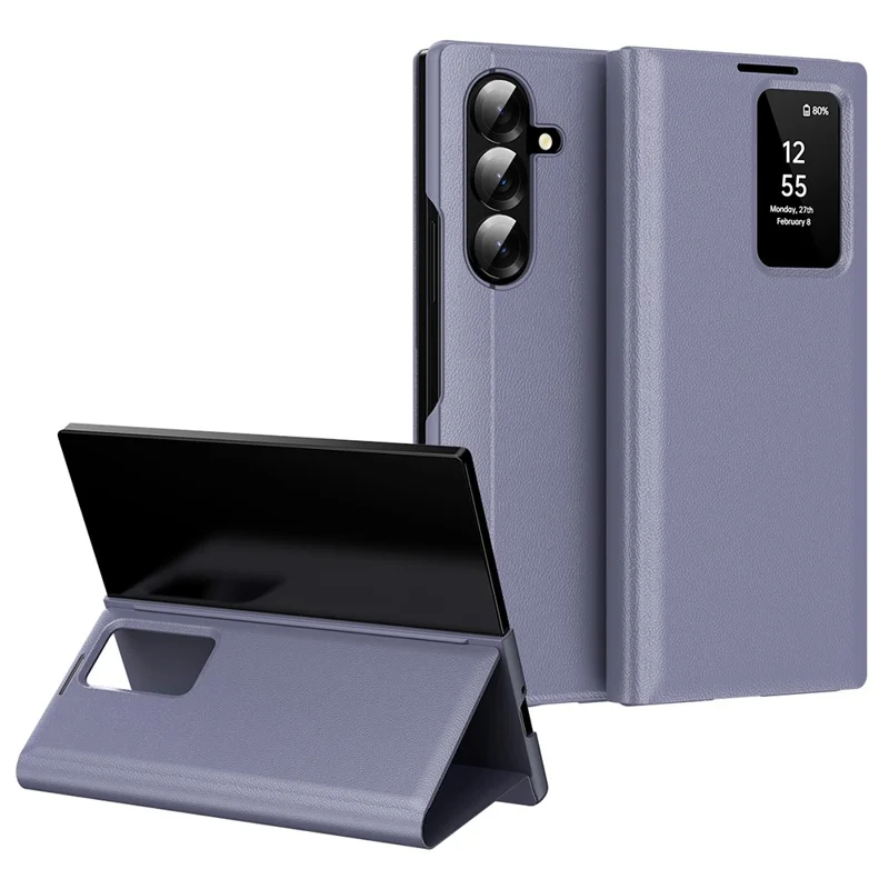 For Samsung Galaxy Z Fold7 5G Case with Card Holder Smart View Window Leather Phone Cover - Sapphire-Cellmalls
