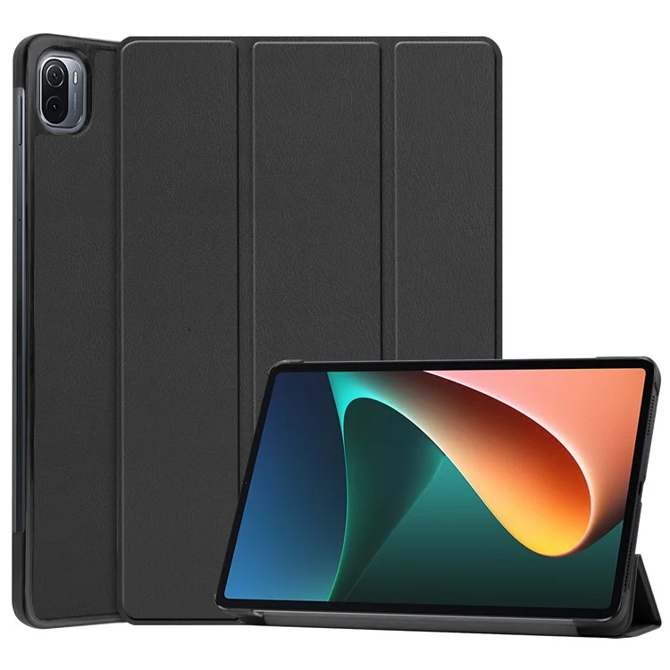 Anti-scratch Shockproof PU Leather Trifold Stand Slim Smart Tablet Cover with Auto Sleep / Wake for Xiaomi Pad 5/Pad 5 Pro - Black-Cellmalls