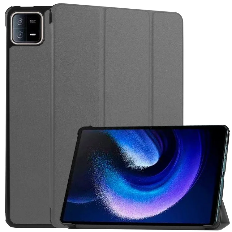 For Xiaomi Pad 6 Tri-fold Stand Tablet Case Auto Wake  /  Sleep Leather Tablet Cover - Black-Cellmalls