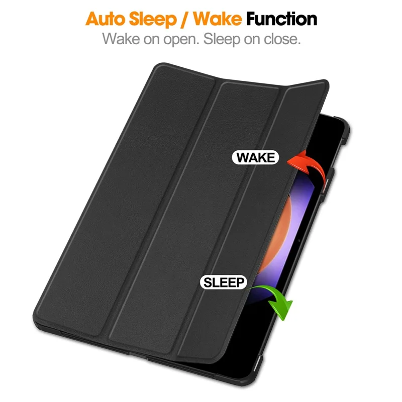 For Xiaomi Pad 6S Pro 12.4 Leather Case Tri-fold Stand Auto Wake / Sleep Smart Shell - Black-Cellmalls