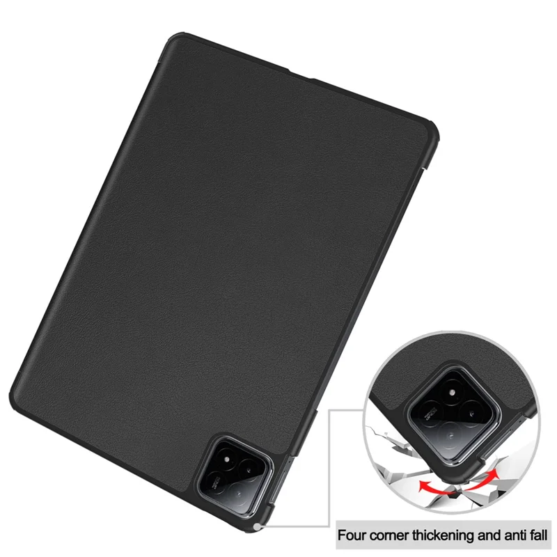 For Xiaomi Pad 6S Pro 12.4 Leather Case Tri-fold Stand Auto Wake / Sleep Smart Shell - Black-Cellmalls