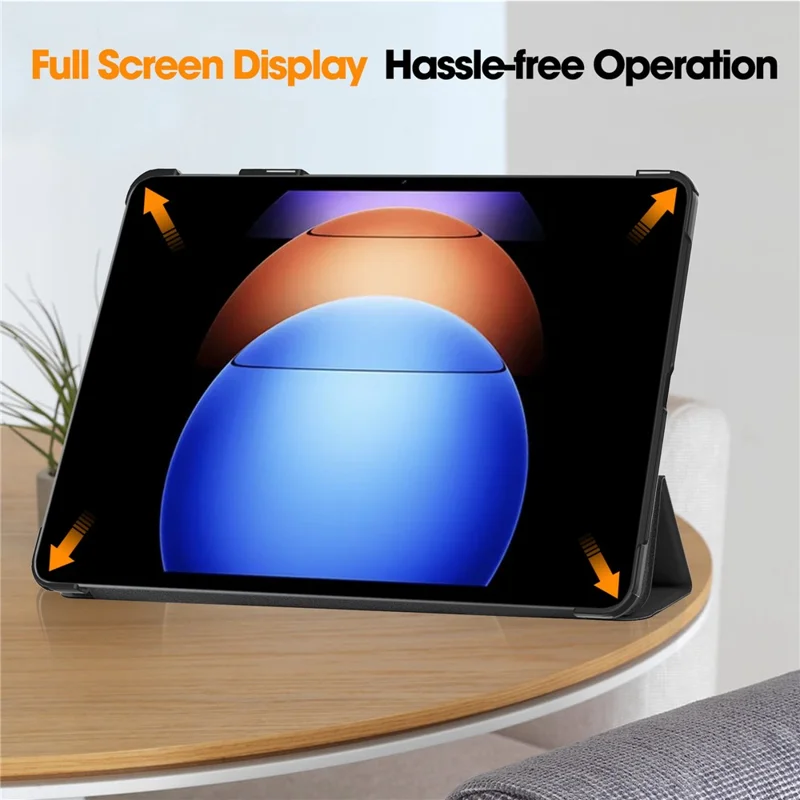 For Xiaomi Pad 6S Pro 12.4 Leather Case Tri-fold Stand Auto Wake / Sleep Smart Shell - Black-Cellmalls