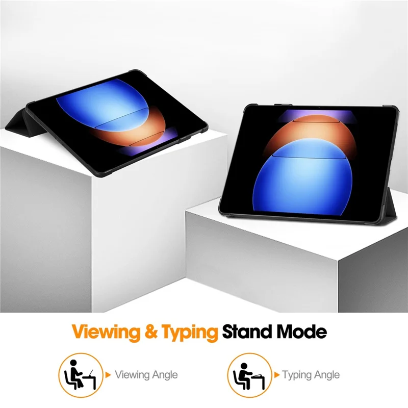 For Xiaomi Pad 6S Pro 12.4 Leather Case Tri-fold Stand Auto Wake / Sleep Smart Shell - Black-Cellmalls