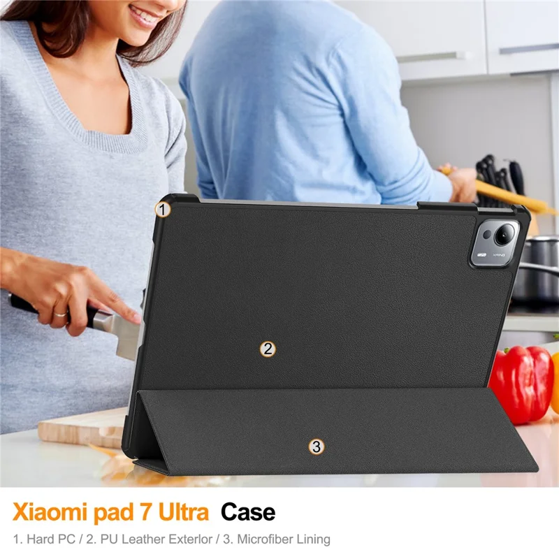 For Xiaomi Pad 7 Ultra Case Anti-Drop Leather Stand Tablet Cover - Black-Cellmalls