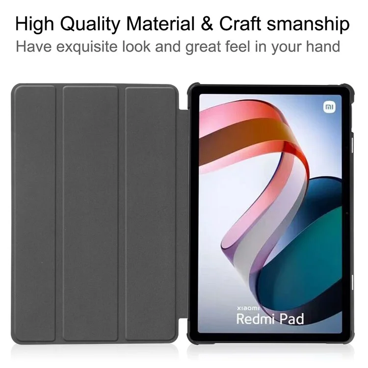 For Xiaomi Redmi Pad PU Leather Trifold Stand Cover Auto Sleep / Wake Protective Shell - Black-Cellmalls