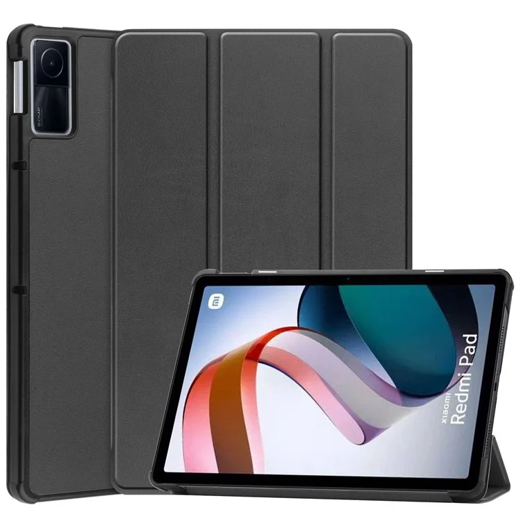 For Xiaomi Redmi Pad PU Leather Trifold Stand Cover Auto Sleep / Wake Protective Shell - Black-Cellmalls