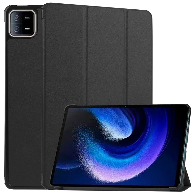 For Xiaomi Pad 6 Tri-fold Stand Tablet Case Auto Wake  /  Sleep Leather Tablet Cover - Black-Cellmalls