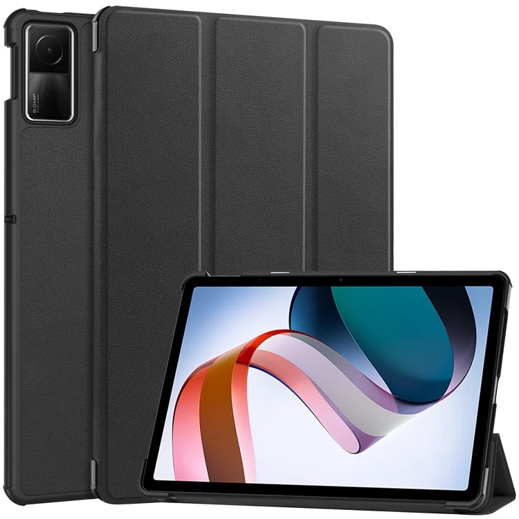 For Xiaomi Redmi Pad SE Tri-Fold Stand Tablet Case Anti-Drop PU Leather Tablet Cover - Black-Cellmalls