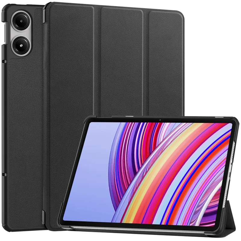Tablet Case for Xiaomi Redmi Pad Pro / Redmi Pad Pro 5G / Poco Pad Tri-Fold Stand Leather Cover - Black-Cellmalls