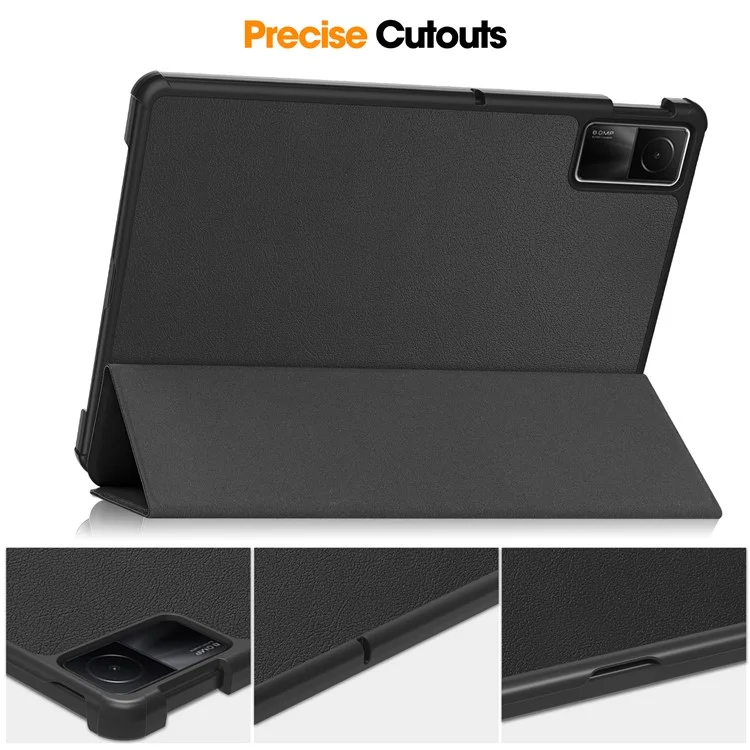 For Xiaomi Redmi Pad SE Tri-Fold Stand Tablet Case Anti-Drop PU Leather Tablet Cover - Black-Cellmalls