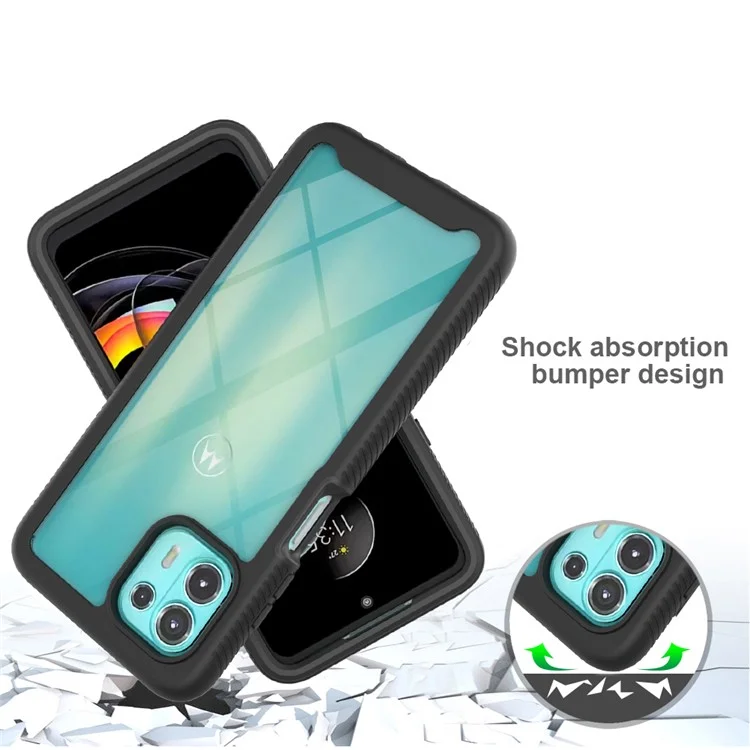 For Motorola Edge 20 Lite Shockproof PC+TPU Hybrid Phone Case Cover with Anti-scratch PET Screen Protector - Black-Cellmalls