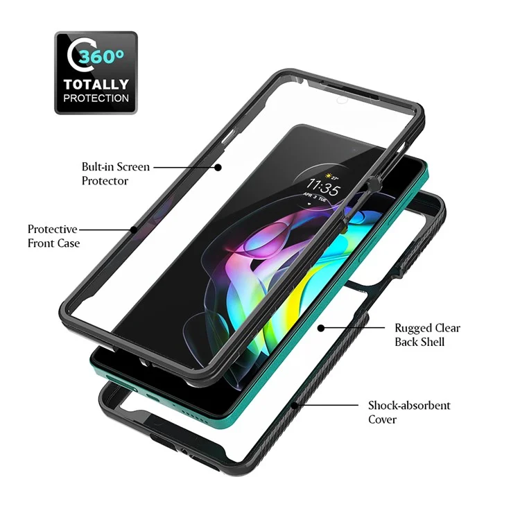 For Motorola Edge 20 PC+TPU Hybrid Phone Case Cover Scratch-Resistant with Sensitive Touch PET Screen Protector - Black-Cellmalls