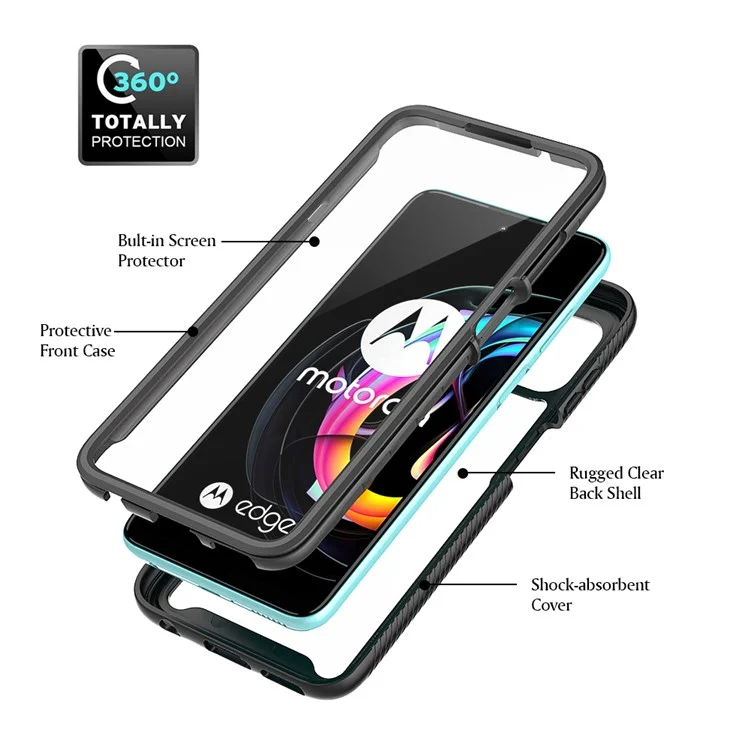 For Motorola Edge 20 Lite Shockproof PC+TPU Hybrid Phone Case Cover with Anti-scratch PET Screen Protector - Black-Cellmalls