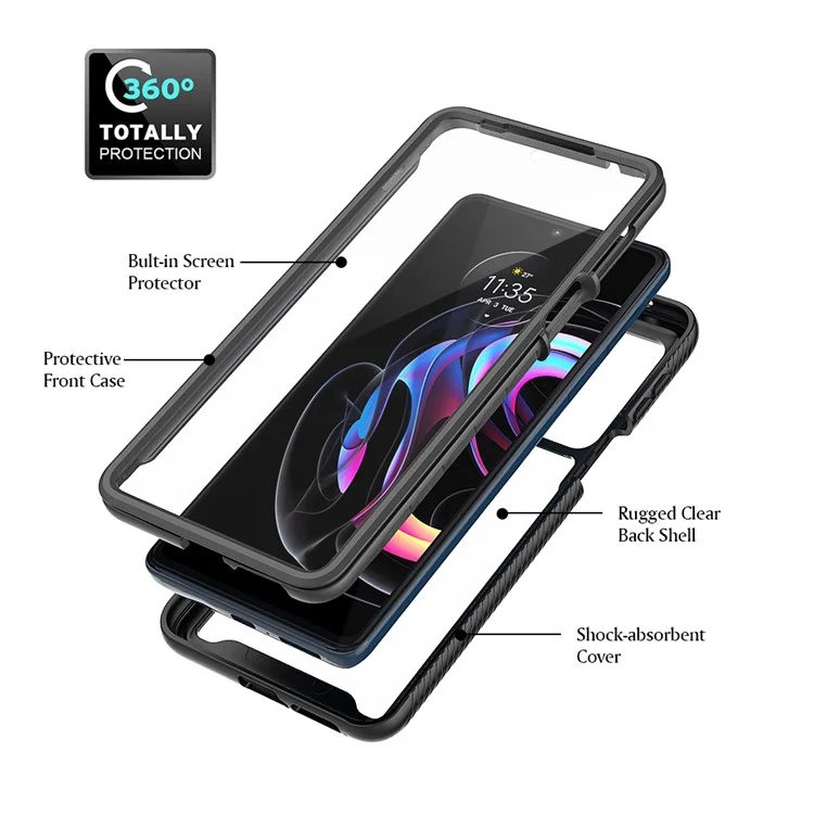 For Motorola Edge 20 Pro Well-protected Stylish PC+TPU Hybrid Phone Case Cover with Anti-scratch PET Screen Protector - Black-Cellmalls